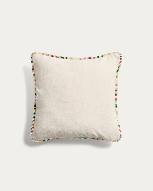Enari natural cotton cushion cover with multicoloured contrast piping 50 x 50 cm