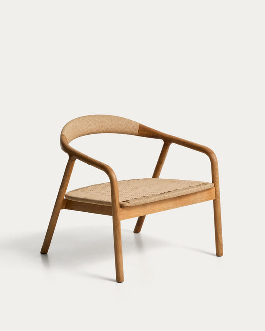 Derile armchair in solid oak wood with natural-tone finish and beige paper rope cord FSC Mix Credit