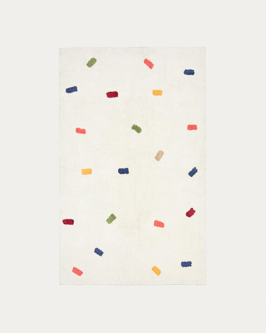 Epifania rug 100% white cotton with multicolour dots 150 x 200 cm