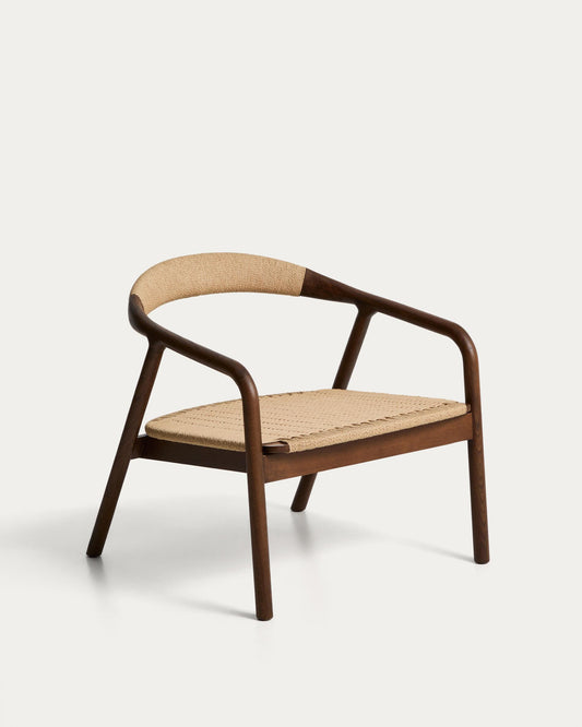 Derile armchair in solid oak wood with walnut finish and beige paper rope cord FSC Mix Credit