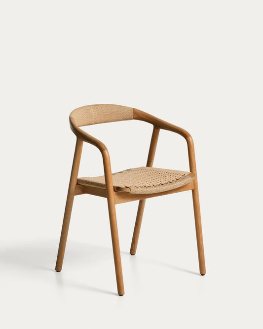 Derile chair in solid oak wood with natural-tone finish and beige paper rope cord FSC 100%