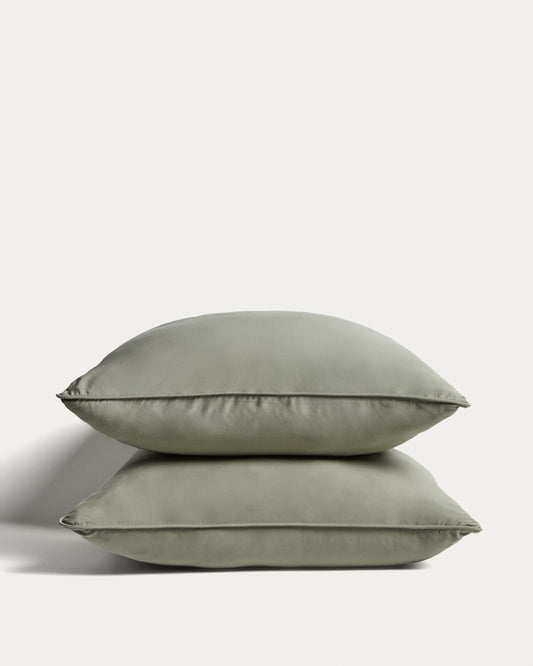 Sirale set of 2 100% cotton sateen pillowcases with washed green finish 65 x 65cm