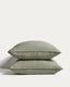 Sirale set of 2 100% cotton sateen pillowcases with washed green finish 65 x 65cm