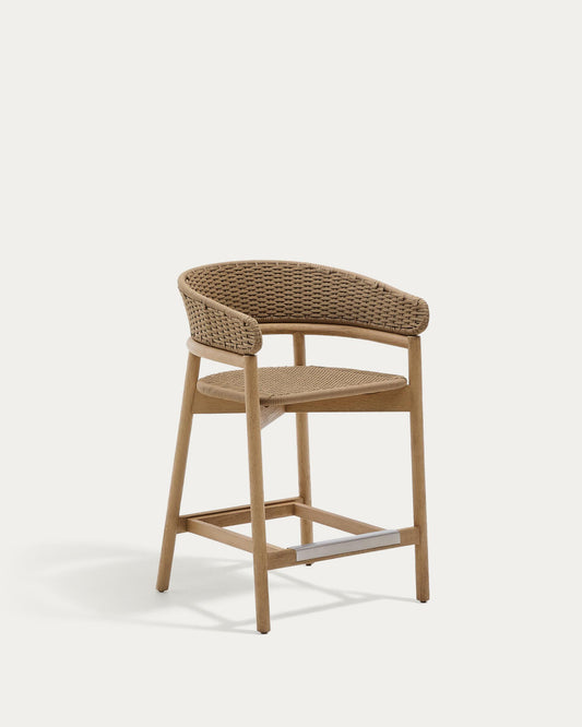 Arinella stool in FSC 100% solid acacia wood with natural finish and beige rope cord 65cm