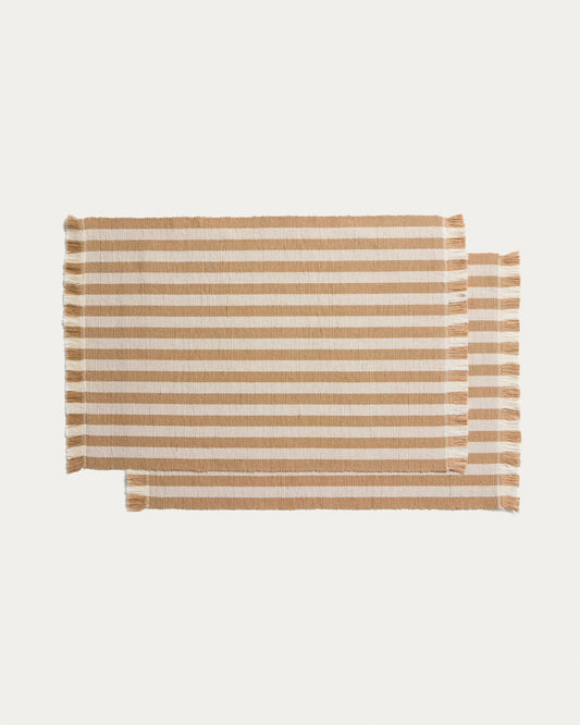 Daltan set of 2 beige striped cotton jute placemats 35 x 50cm