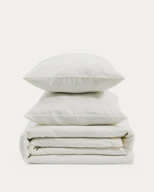 Simmel duvet cover and pillowcase set in ecru cotton and linen for 90cm bed