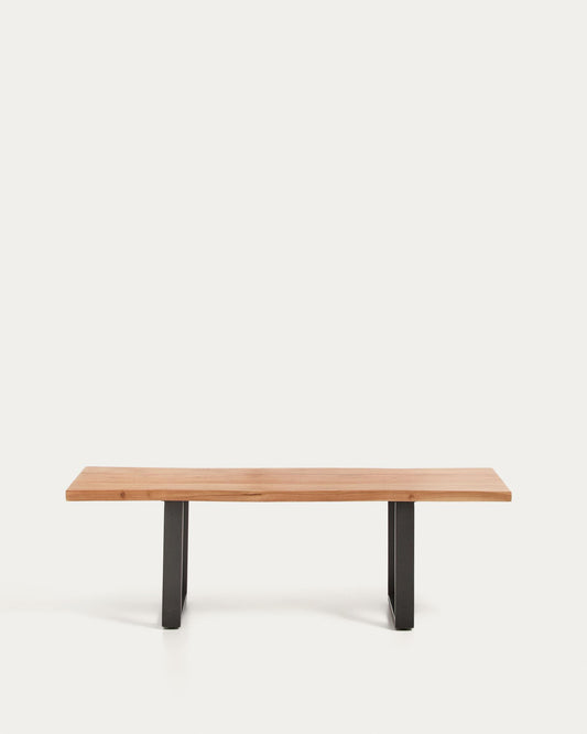 Uxue bench in solid acacia wood with black steel legs 140 x 45 cm