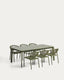 Set with Brela aluminium extendable table and 6 Livadia stackable chairs in green aluminium and synthetic rope cord 205(287) x 100cm