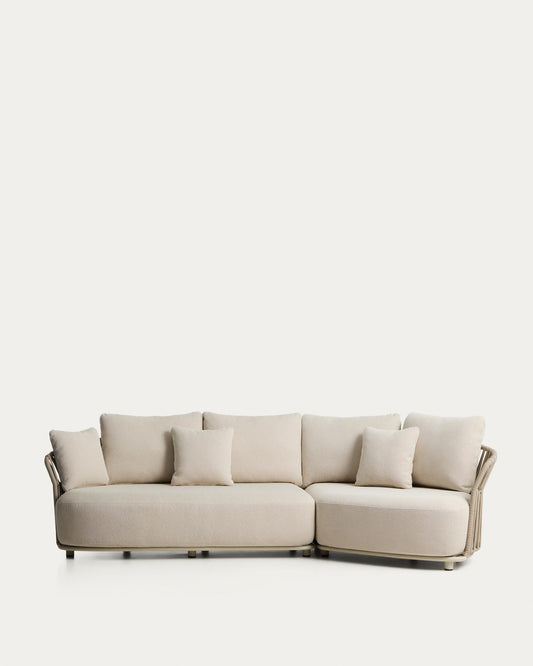 Osani 2-seater sofa and curved module in ecru aluminium and taupe rope cord 274cm