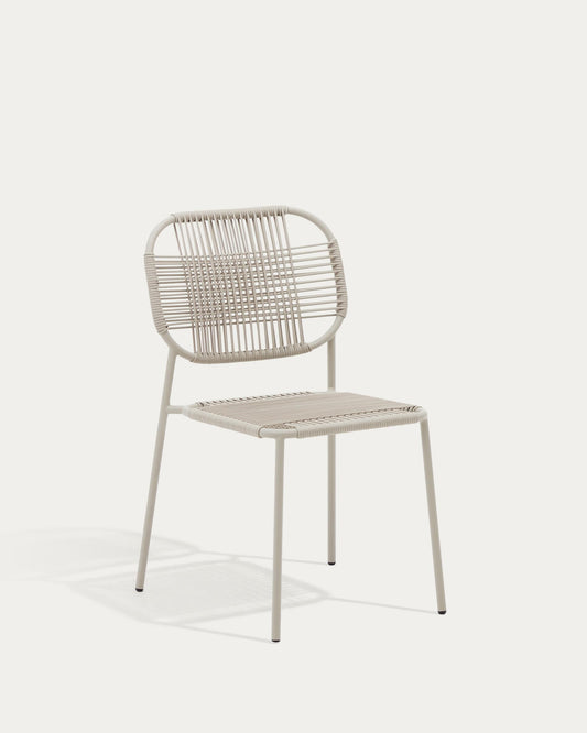 Talaier stackable outdoor chair in synthetic rope and galvanised steel with beige finish