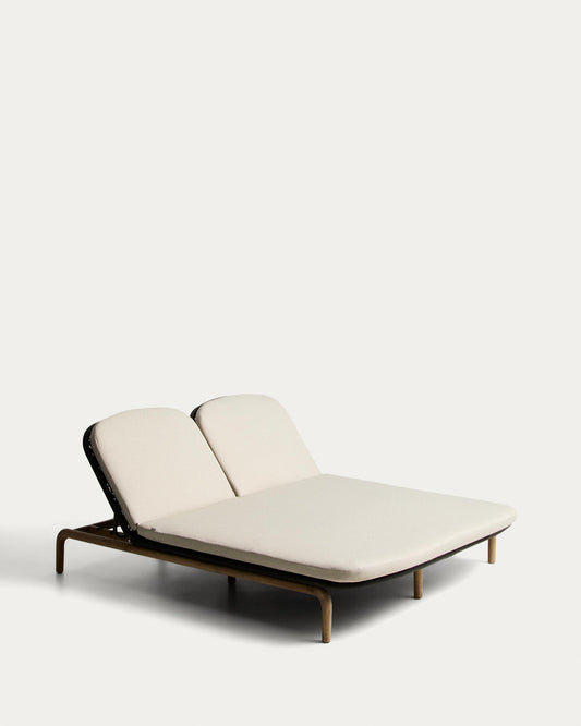 Alipa double sun lounger in FSC 100% solid acacia wood and dark grey rope cord