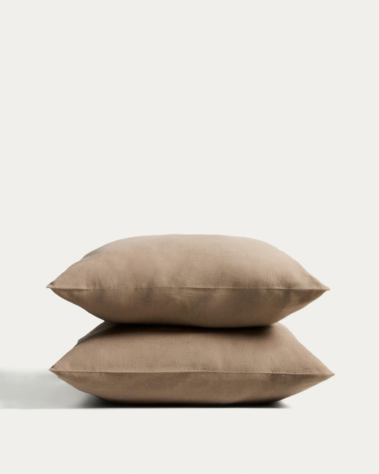 Simmel set of 2 brown linen blend pillowcases 65 x 65 cm
