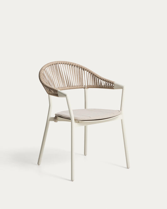 Alimia stackable outdoor chair in ecru aluminium with beige synthetic rope