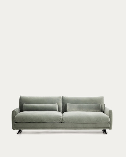 Veliro green velvet 3-seater sofa with black steel legs 240cm FSC Mix Credit
