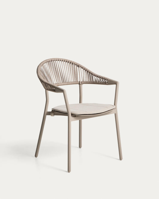 Alimia stackable outdoor chair in taupe aluminium with brown synthetic rope