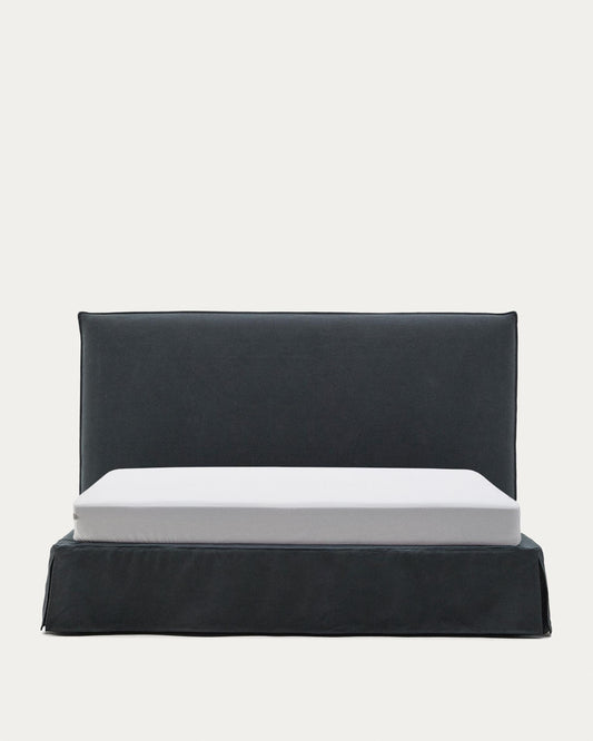 Anthracite grey linen and cotton Jaira bed with removable cover for a 180 x 200 cm FSC Mix Credit mattress