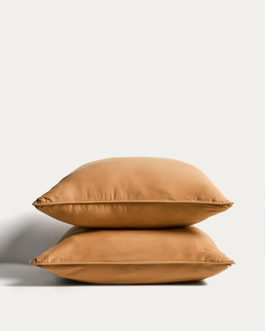 Sirale set of 2 100% cotton sateen pillowcases with washed finish in copper 65 x 65 cm