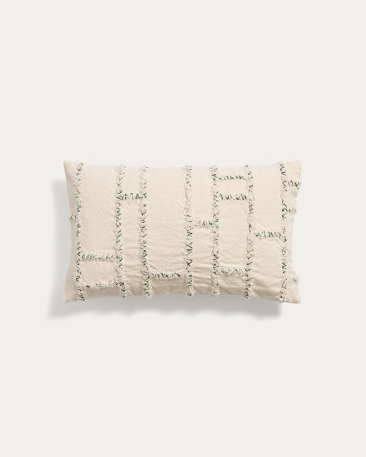 Verion green cushion cover with embroidered geometric detail 30 x 50cm