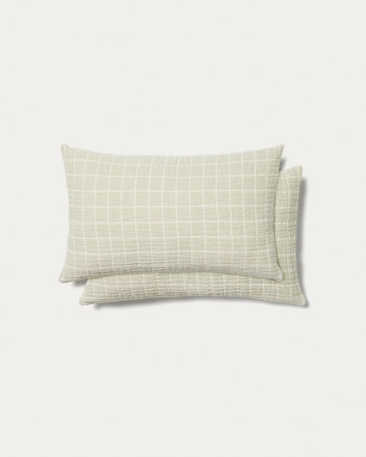 Tivaro set of 2 100% cotton jacquard cushion covers in a light green checkered design 30 x 50 cm