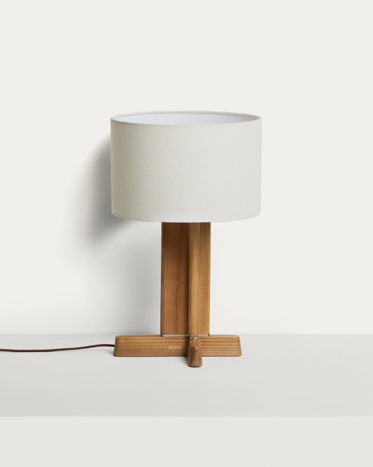 Niani table lamp in rubber wood with natural finish and ivory-coloured cotton lamp shade Ø30cm