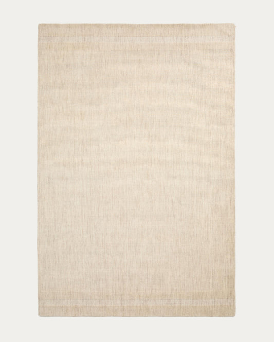 Dalena beige striped jacquard wool rug 300 x 200cm