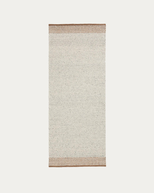 Nifelia beige wool jacquard runner rug 200 x 80cm