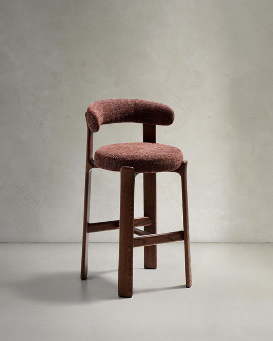 Granite stool in brown chenille and solid ash wood with walnut-coloured finish FSC 100% 75cm