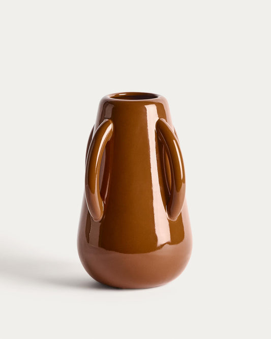 Odra vase in brown ceramic with glossy finish 25.5cm