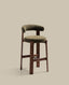 Granite stool in green chenille and solid ash wood with walnut-coloured finish FSC 100% 75cm