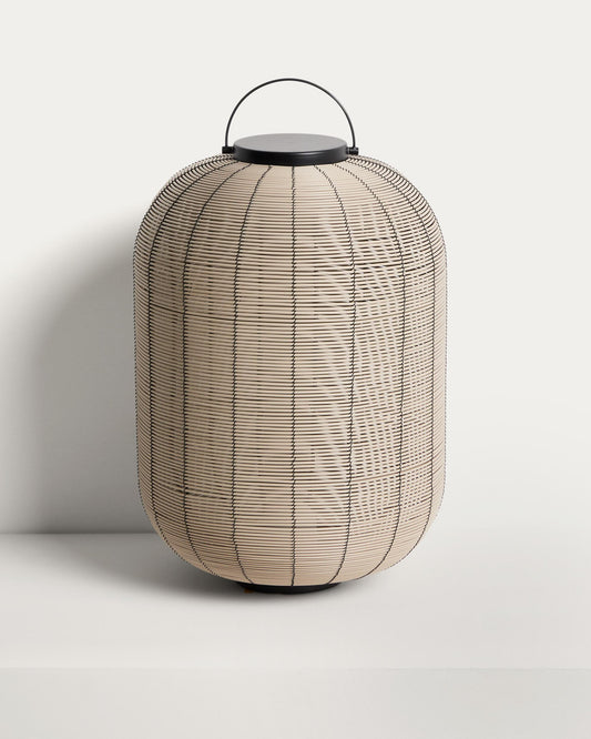 Saranella portable LED table lamp in light grey synthetic rattan