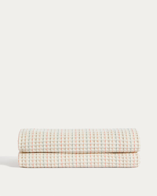Wufy 100% cotton waffle bedspread in a multicoloured stripe for 90 cm bed