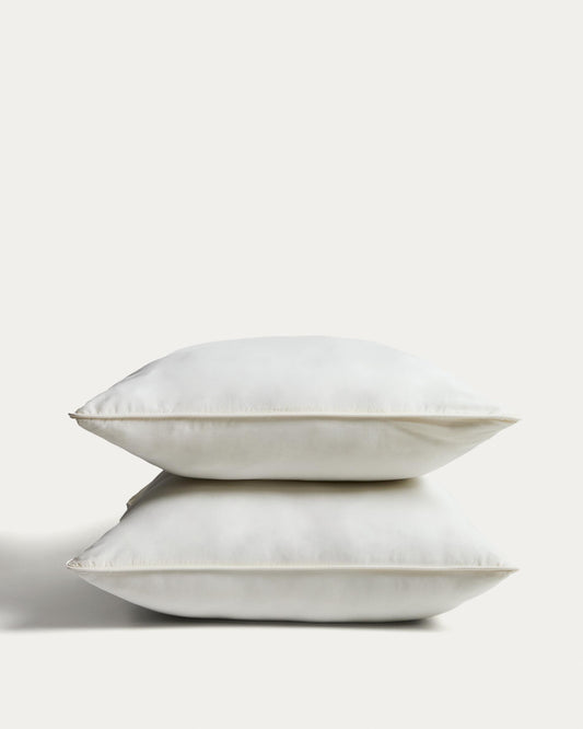 Sirale set of 2 100% cotton sateen pillowcases with washed white finish 65 x 65cm