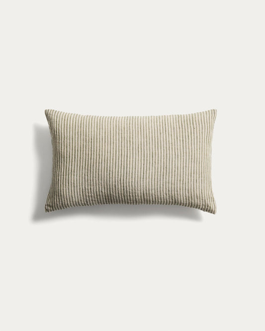 Oriade green striped linen cushion cover 30 x 50cm
