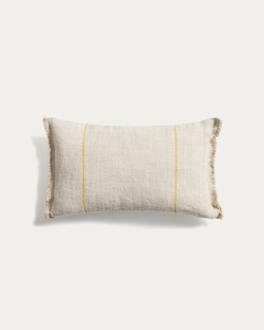 Lidore cushion cover in beige linen with contrasting yellow stripes 30 x 50cm
