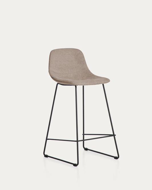 Zahara stool in brown chenille with steel legs with black finish 76cm FSC 100%