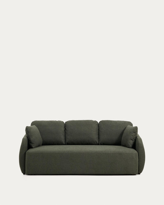 Laira 3-seater sofa bed in dark green chenille 218cm FSC Mix Credit