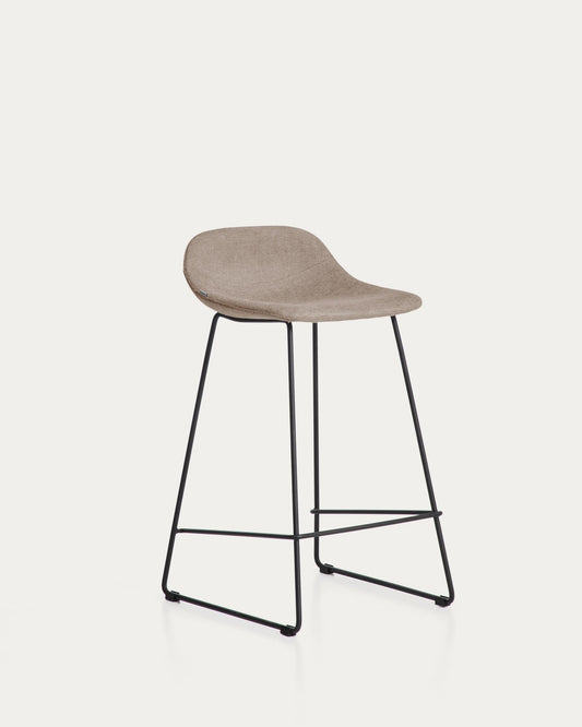 Zahara stool in brown chenille with steel legs with black finish 76cm FSC 100%