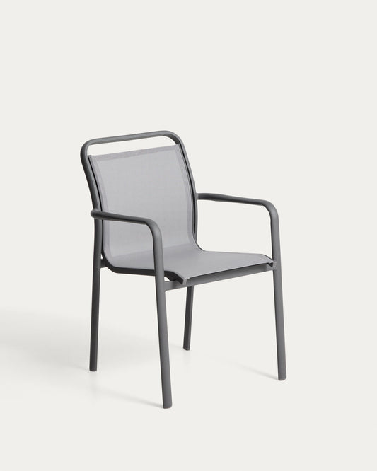 Luri stackable outdoor chair in graphite aluminium and grey texteline