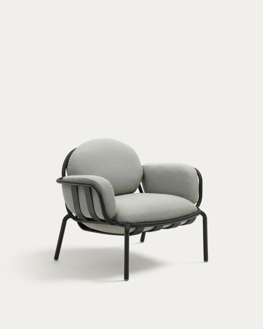 Joncols outdoor armchair in aluminium with grey painted finish and beige cushions