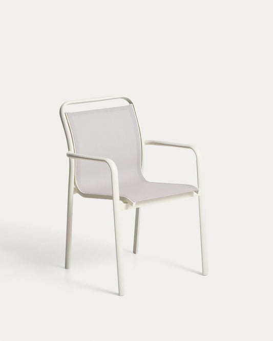 Luri stackable outdoor chair in ecru aluminium and beige texteline