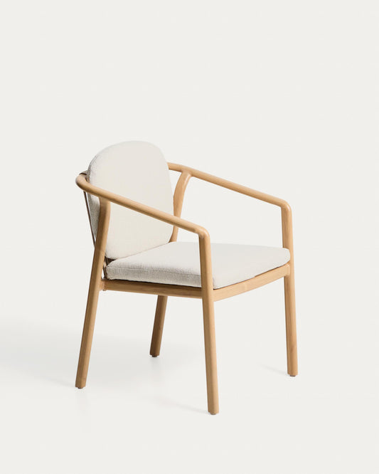Sirte stackable outdoor chair in aluminium with wood-effect finish and ecru rope cord