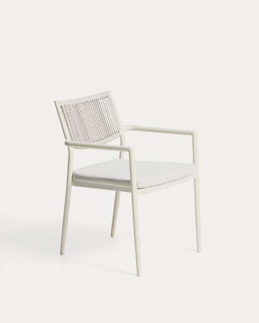 Argasi stackable outdoor chair in ecru aluminium and grey synthetic rope cord