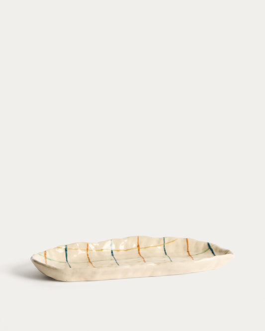 Belor ceramic tray with multicoloured lines 31.8 x 13cm