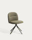 Arino green chenille swivel chair with green metal legs