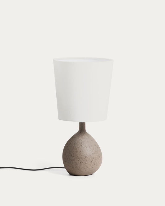 Viona small table lamp with textured stone effect and cotton lampshade