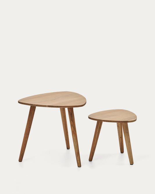 Duvani set of 2 side tables in solid acacia wood with bleached finish