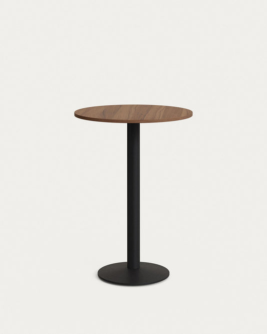 Esilda high round table in walnut finish melamine with metal leg in a painted black finish, Ø60x96cm