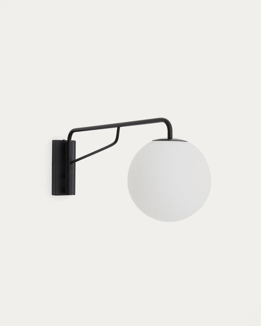 Eilo wall light in black steel with frosted glass globe