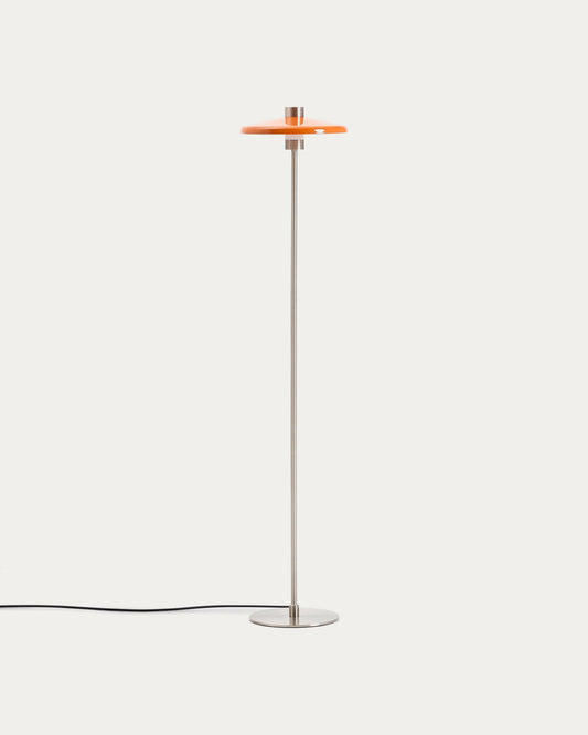 Nuvira floor lamp in light grey brushed metal and orange lampshade
