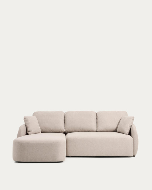 Laira 3-seater sofa bed with left chaise longue in beige chenille 246cm FSC Mix Credit
